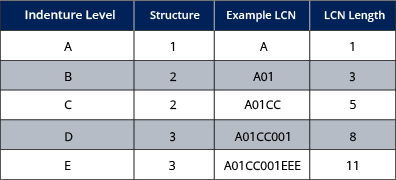 table explaining LCN structure