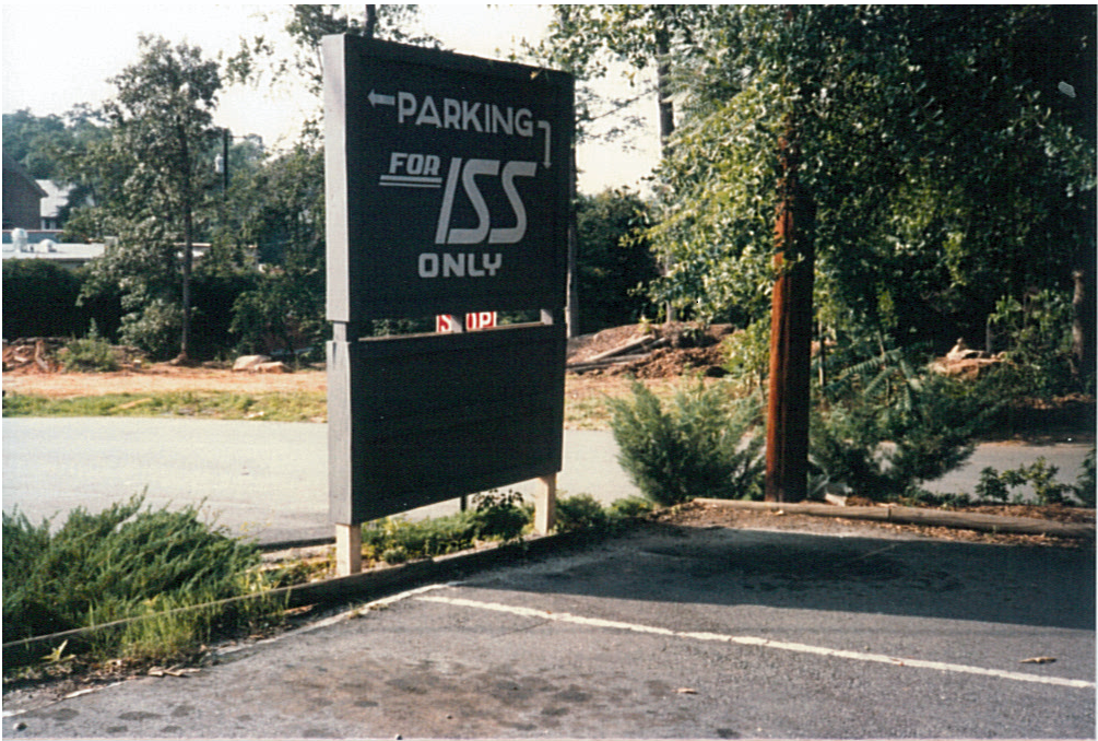 parking sign for ISS offices when they were in downtown Clemson, SC