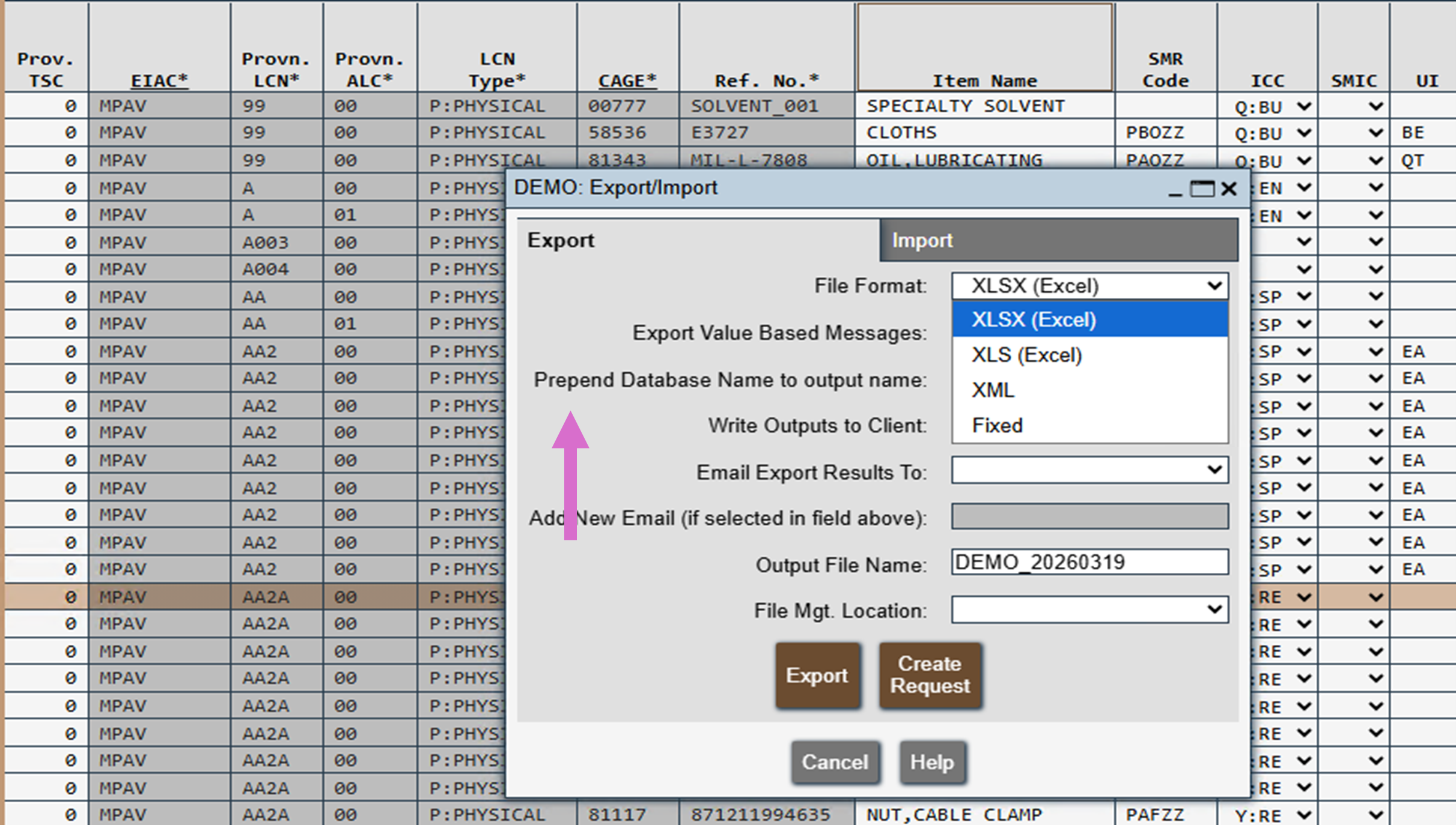 example of exporting in ADHOC