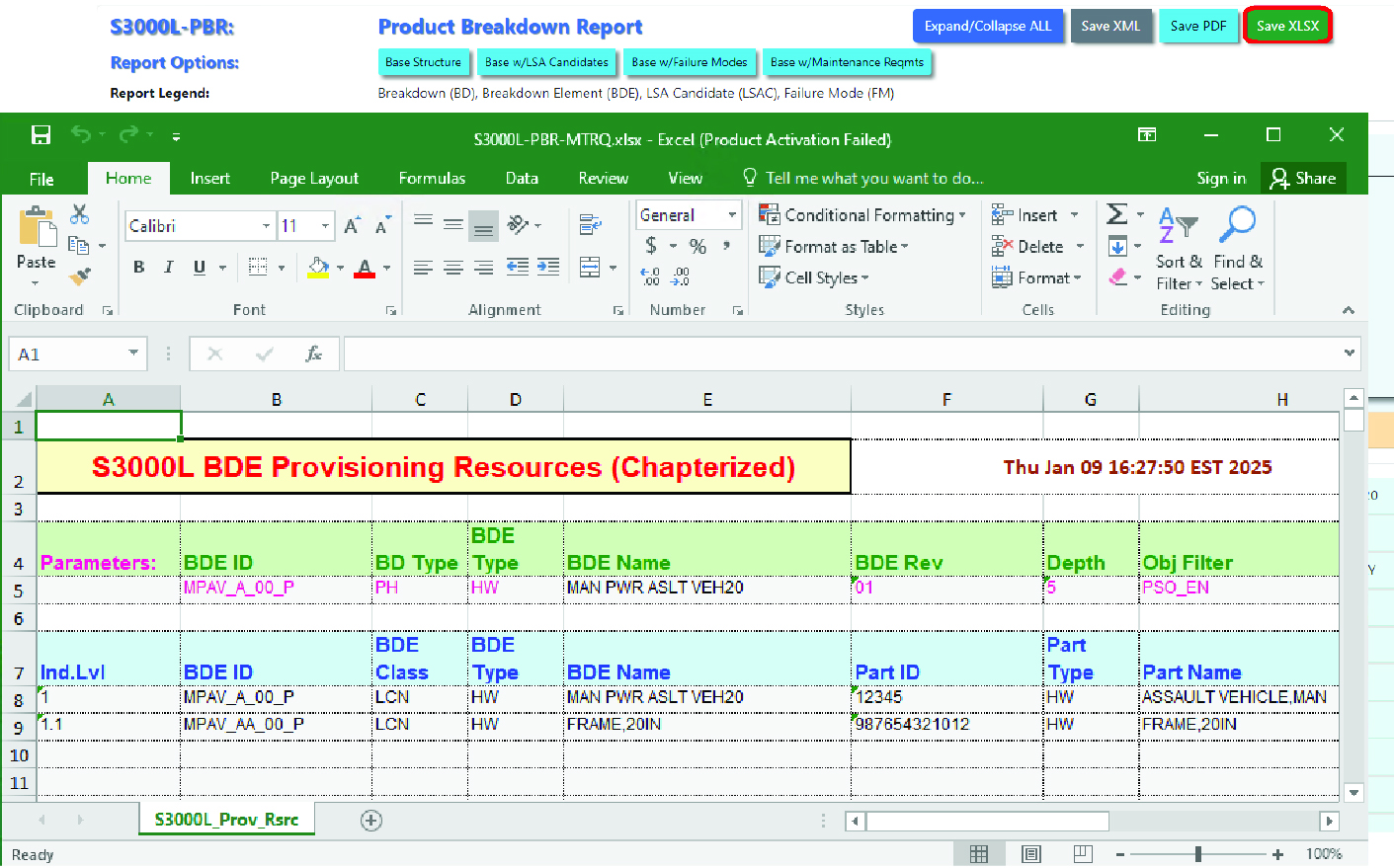 example of the ability to export into an excel document