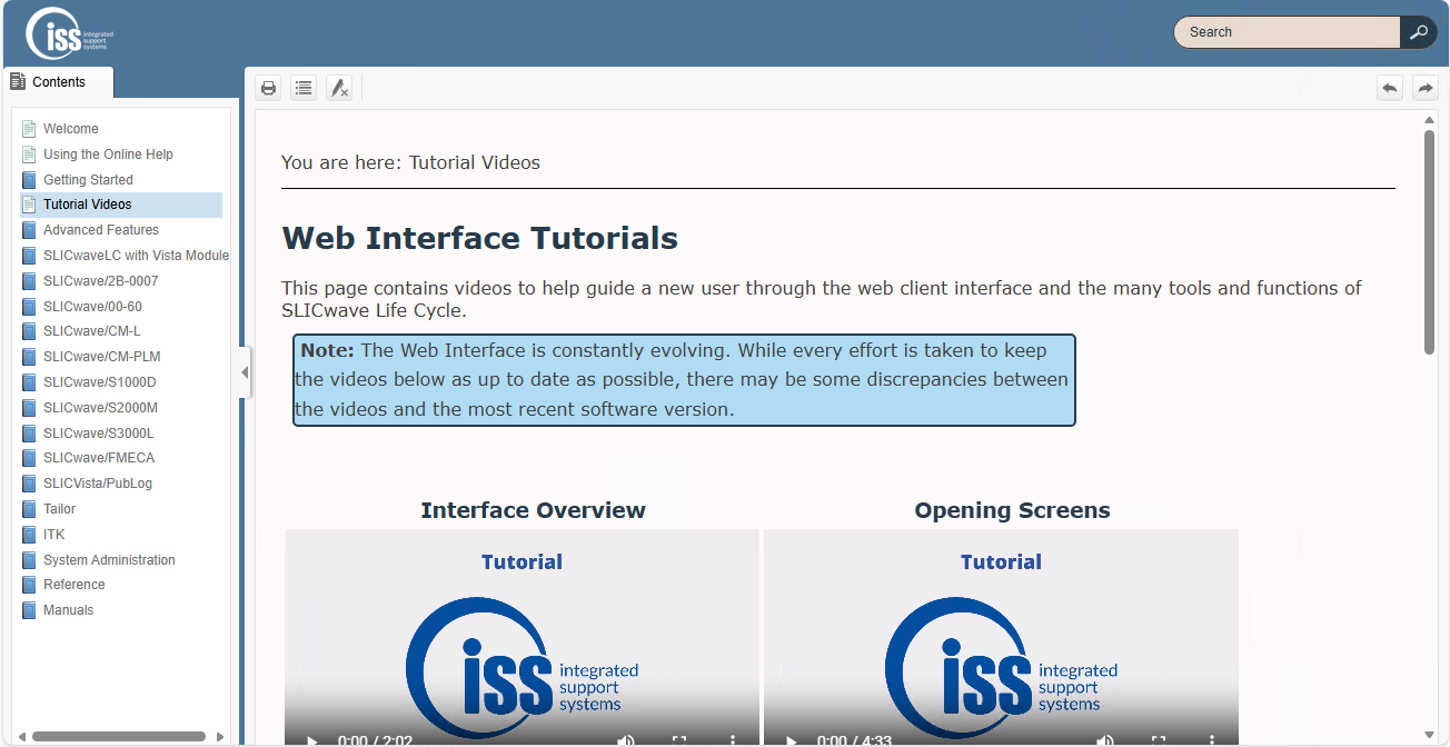a screenshot of the tutorials available in the SLICwave LC Help